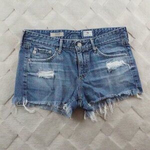 Ag Adriano Goldschmied The Bonnie Relaxed Shorts Womens 27 Fray Hem Blue Denim